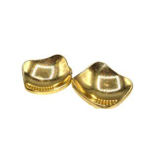 Mod Dip Rounded Square Earrings, Unique Vintage Gold Tone Clip Ons
